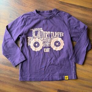 CAT Little Boys Girls Purple Long Sleeve Dirt Dumper Truck Shirt Size 4